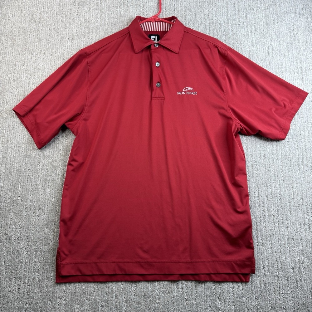 Footjoy Gold Polo Shirt Mens Medium Iron Horse Performance Stretch Red
